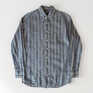 Eton Linen Shirt 16.5 Multicolor Striped Collared Button Up Minimalist Summer